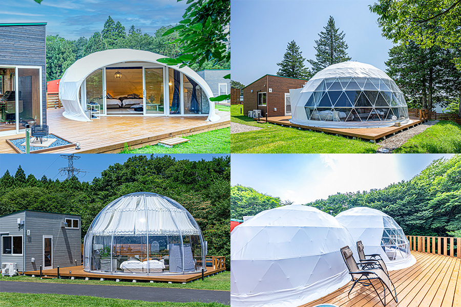 Five different types of glamping tents